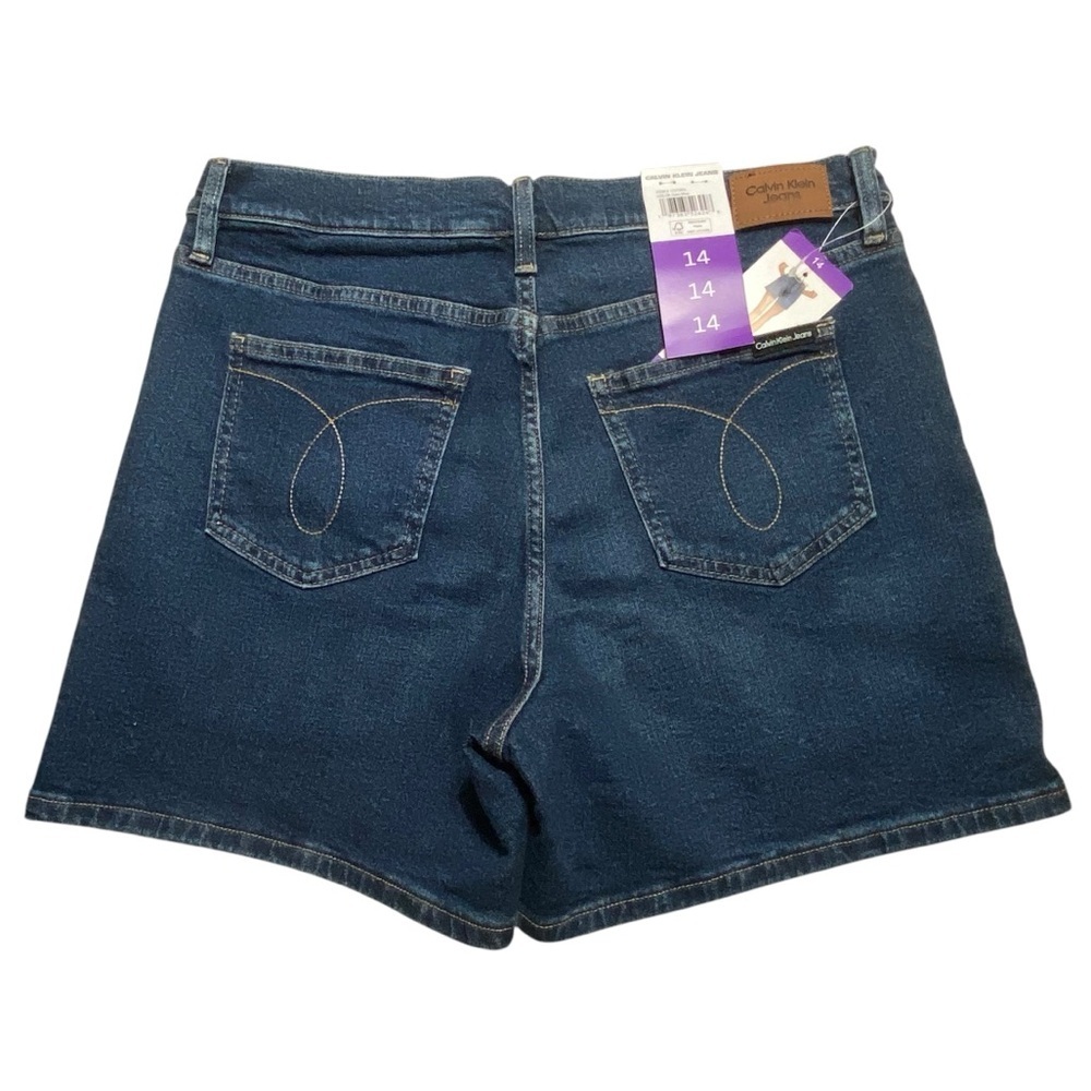Calvin Klein Jeans Womens Denim Shorts 14 Dark Blue High Rise Stretch Casual NWT